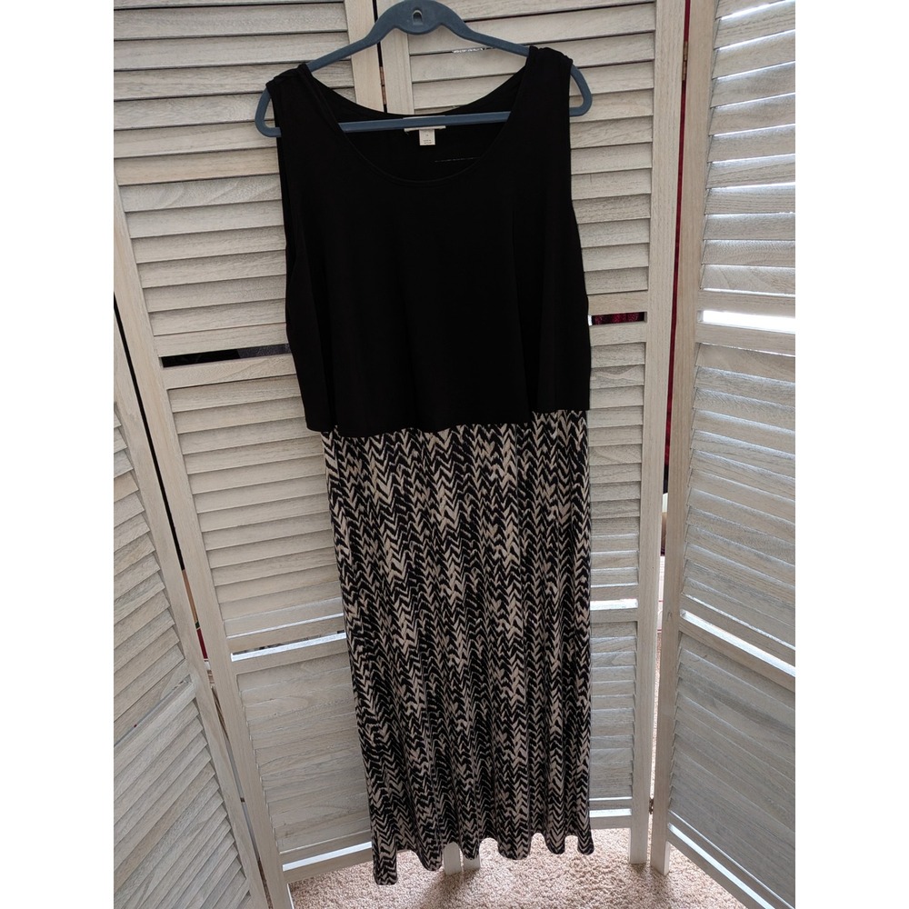 CJ Banks Womens 1X Black Chevron Maxi‎ Dress Sleeveless Racerback Knit Stretch